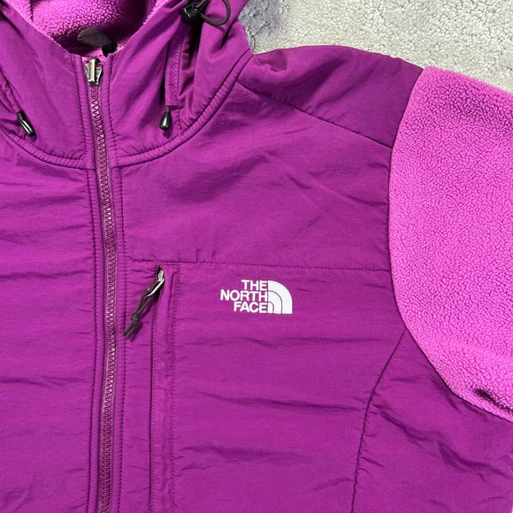 The North Face Denali Jacket Wmns XL Pink Purple Hooded Fleece Polartec Recycled - Picture 3 of 15